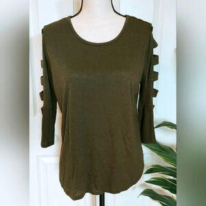 IZ BYER Women's Cut Out Sleeve Top | Color Olive Green | Size Large